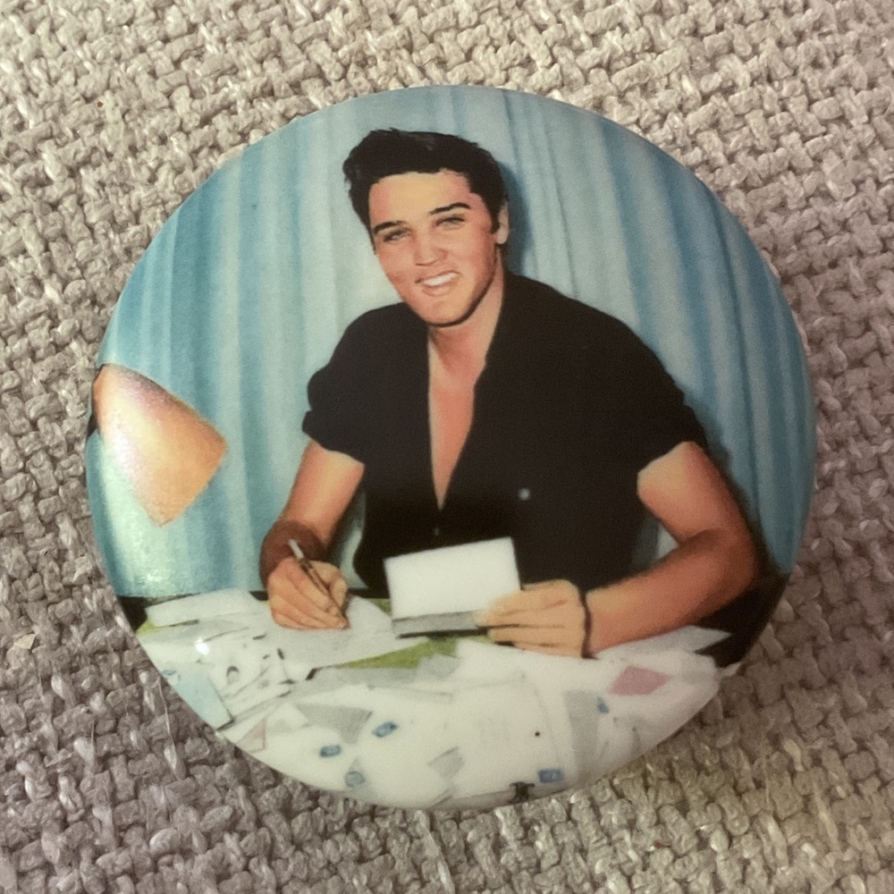 Collectible Elvis Presley music box blue suede shoes Graceland ceramic